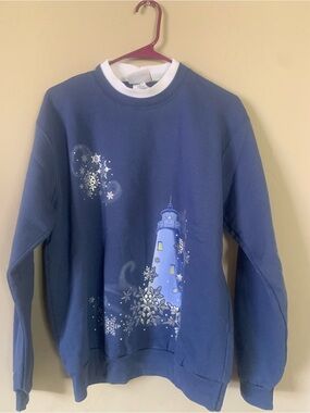 Blue Lighthouse Snowflake Crewneck Sweatshirt